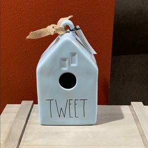 Rae Dunn blue tweet birdhouse.